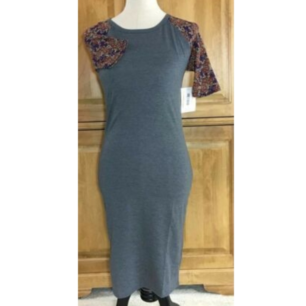 LuLaRoe Julia Pencil Dress Gray Navy XS